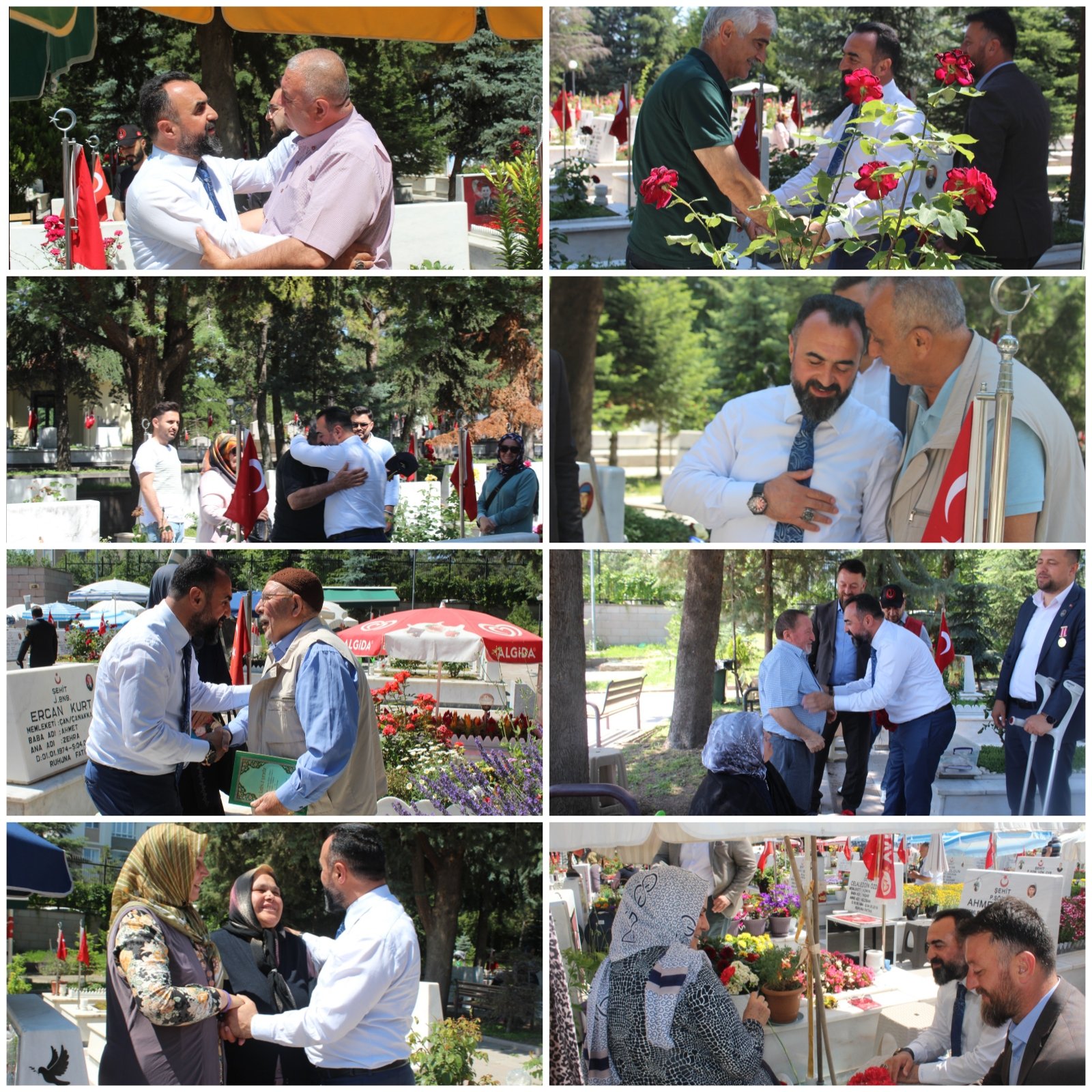 Kurban Bayramında Ortaköy Mezarlığı,Pursaklar Şehitliği,Cimşit Şehitliği,Eryaman Şehitliği Cebeci şehitliği,Polis şehitliklerini ziyaret ederek ,aziz şehitlerimiz için Mevlid okutup, şehit anne-babalarının elini öperek, şehit evlatlarına harçlık vererek, her bir şehit yakını ile kucaklaşarak bayramlaştık.  