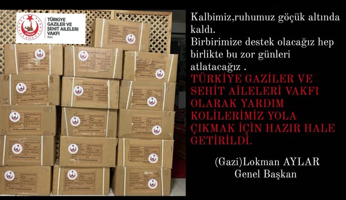 DEPREMDEN ETKILENEN SEHIRLERIMIZE ULASTIRILMAK ÜZERE YARDIM KOLILERIMIZ HAZIR.  BU ZOR GÜNLERI DE TEK YÜREK TEK BILEK OLARAK HEP BERABER ATLATACAGIZ.