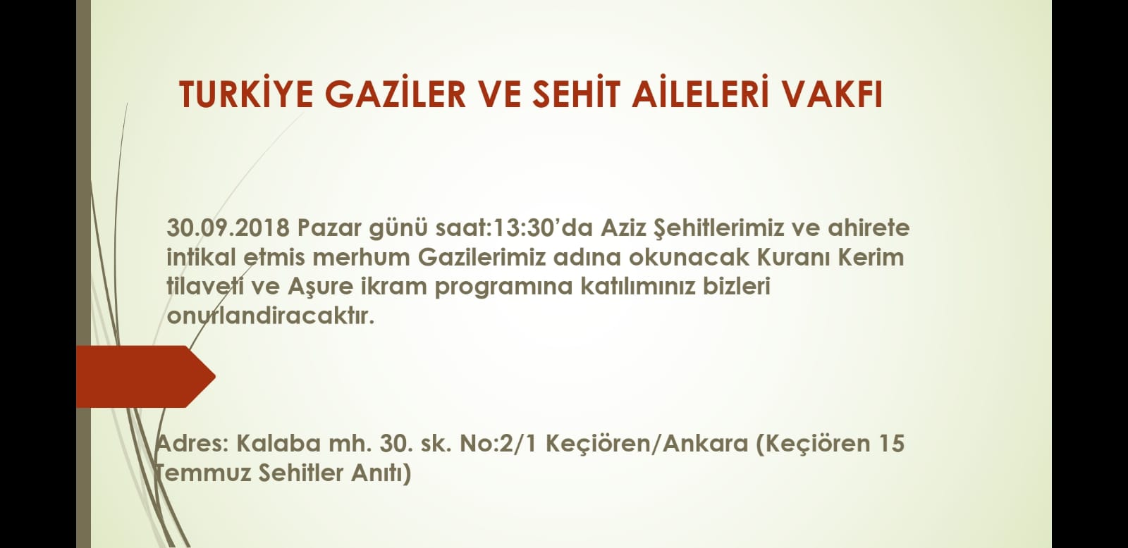 Kuran-i Kerim ve Asure Ikrami Programina Davet